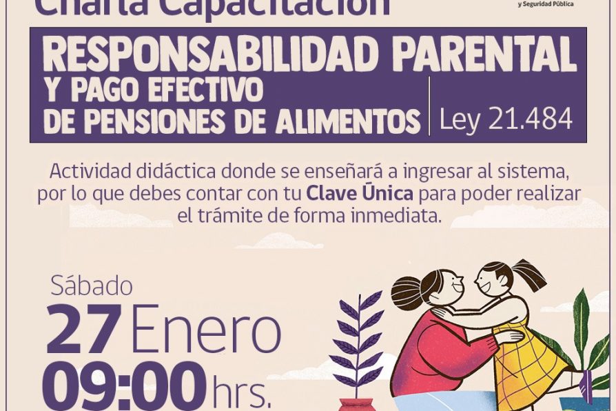 Este sábado 27 de enero se realizará capacitación en materia de la Ley N°21.484 de Responsabilidad Parental y Pago Efectivo de Pensiones de Alimentos