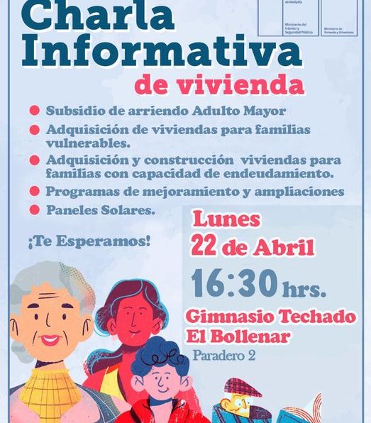 Nueva charla informativa de vivienda llegará la tarde de este lunes a Gimnasio Techado de El Bollenar de Melipilla