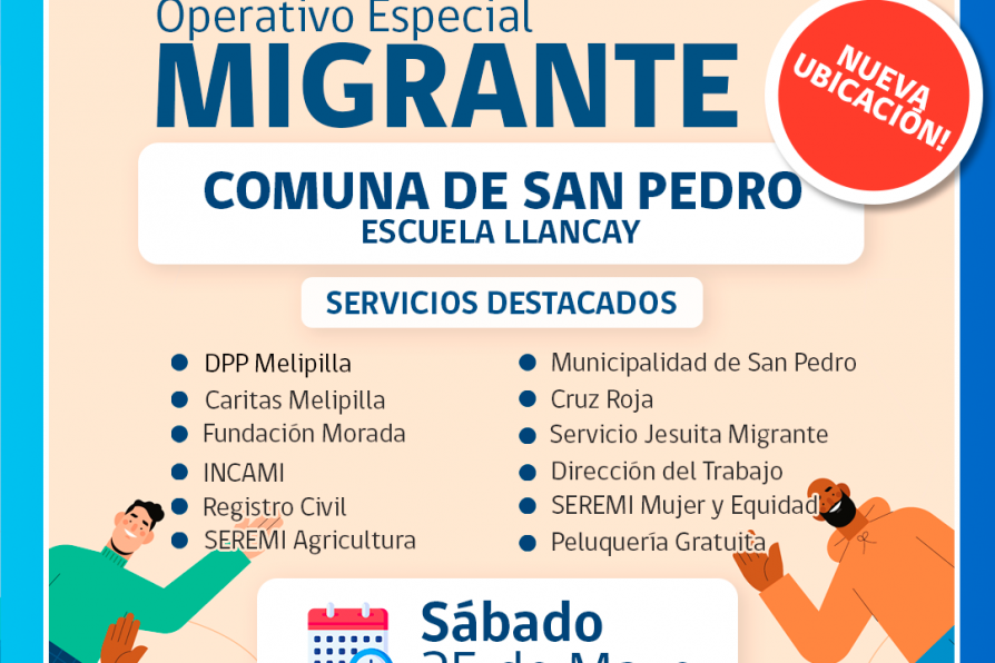 Operativo especial migrante se realizará este sábado en la comuna de San Pedro