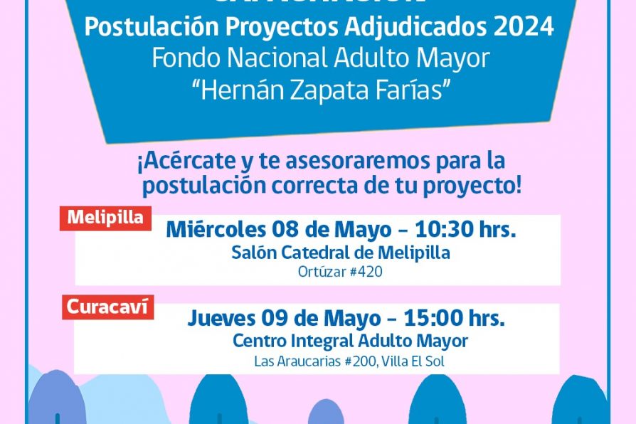 Últimas capacitaciones para postular al Fondo Hernán Zapata Farías de SENAMA se desarrollarán en Melipilla y Curacaví