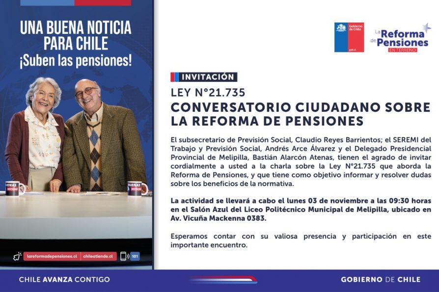 Realizarán Conversatorio Ciudadano Provincial Sobre la Reforma de Pensiones en Melipilla